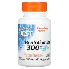 Doctor's Best, бенфотиамин с BenfoPure, 300 мг, 60 вегетарианских капсул - описание