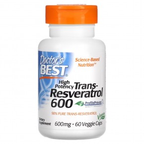Doctor's Best, высокоэффективный транс-ресвератрол 600, 600 мг, 60 вегетарианских капсул - описание