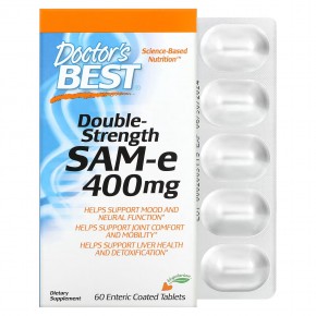 Doctor's Best, SAMe (дисульфат тозилат), двойная сила, 400 мг, 60 таблеток, покрытых кишечнорастворимой оболочкой в Москве - eco-herb.ru | фото