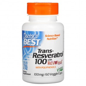Doctor's Best, транс-ресвератрол 100 с ResVinol, 100 мг, 60 вегетарианских капсул - описание
