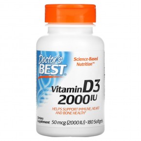 Doctor's Best, витамин D3, 50 мкг (2000 МЕ), 180 капсул - описание