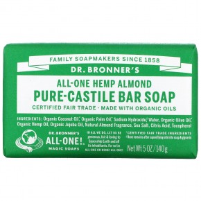 Dr. Bronner's, Pure Castile Bar Soap, All-One Hemp, Almond, 5 oz (140 g) - описание