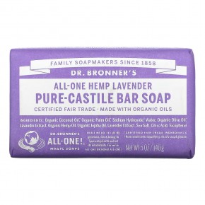 Dr. Bronner's, Pure Castile Bar Soap, All-One Hemp, Lavender, 5 oz (140 g) - описание