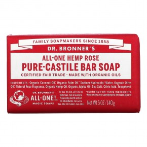 Dr. Bronner's, Pure Castile Bar Soap, All-One Hemp, Rose, 5 oz (140 g) - описание