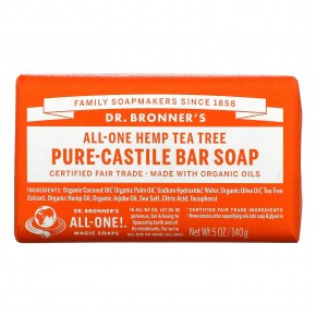 Dr. Bronner's, Pure Castile Bar Soap, All-One Hemp, Tea Tree, 5 oz (140 g) - описание
