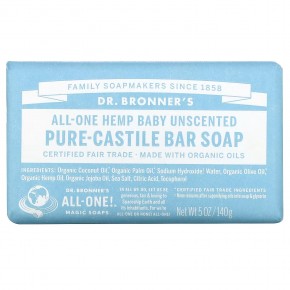 Dr. Bronner's, Pure Castile Soap, All-One Hemp,  Baby Unscented, 5 oz (140 g) - описание