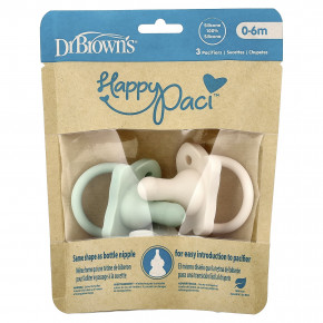 Dr. Brown's, HappyPaci™, соска для детей 0–6 месяцев, зеленый, серый и бежевый, 3 шт. - описание | фото