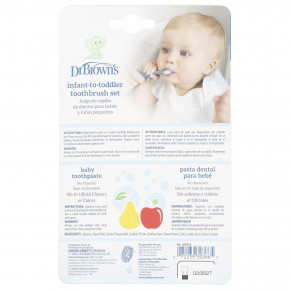 Dr. Brown's, Набор зубных щеток для малышей, 0–3 лет, синий, яблочная груша, набор из 2 предметов в Москве - eco-herb.ru | фото