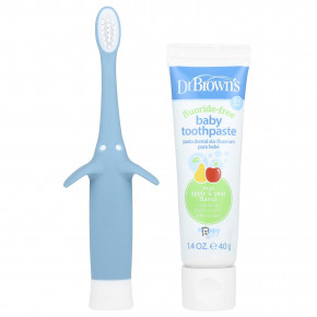 Dr. Brown's, Набор зубных щеток для малышей, 0–3 лет, синий, яблочная груша, набор из 2 предметов в Москве - eco-herb.ru | фото