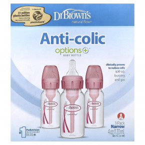 Dr. Brown's, Natural Flow®, Anti-colic Options+™, бутылочка для детей от 0 месяцев, 3 шт. по 120 мл (4 унции) - описание