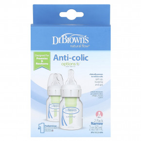 Dr. Brown's, Natural Flow®, Anti-colic Параметры+™, бутылочка для детей от 0 месяцев, 2 шт. в упаковке, 60 мл (2 унции) - описание | фото