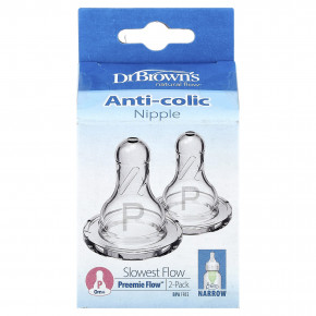 Dr. Brown's, Natural Flow®, Preemie Flow™, антиколиковая соска, для детей от 0 месяцев, самый медленный поток, 2 пакетика - описание | фото