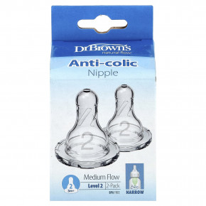 Dr. Brown's, Natural Flow®, соска против колик, для детей от 3 месяцев, средний поток, 2 шт. в упаковке - описание | фото