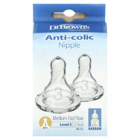 Dr. Brown's, соска, против колик, для детей от 6 месяцев, средний и быстрый поток, 2 пакетика - описание | фото
