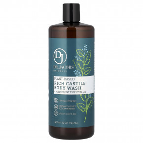 Dr. Jacobs Naturals, Кастильское гель-гель для душа на растительной основе, эфирное масло перечной мяты, 946 мл (32 унции) - описание | фото