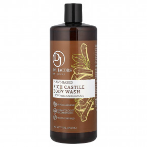 Dr. Jacobs Naturals, Насыщенный гель для душа из кастильского дерева на растительной основе, успокаивающее сандаловое дерево, 946 мл (32 унции) - описание | фото