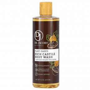 Dr. Jacobs Naturals, насыщенный кастильский гель для душа, органическое масло ши, закупленное на основе растительных ингредиентов, 473 мл (16 унций) - описание | фото