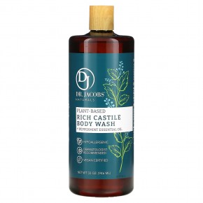 Dr. Jacobs Naturals, Plant-Based Rich Castile Body Wash, Peppermint Essential Oil, 32 oz (946 ml) в Москве - eco-herb.ru | фото