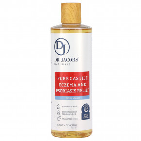 Dr. Jacobs Naturals, Pure Кастильское средство для снятия экземы и псориаза, гель для душа, без отдушек, 473 мл (16 унций) - описание | фото