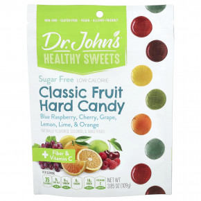 Dr. John's Healthy Sweets, Classic Fruit Hard Candy, голубая малина, вишня, виноград, лимон, лайм и апельсин, 109 г (3,85 унции) - описание