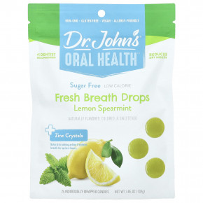 Dr. John's Healthy Sweets, Oral Health, капли для свежего дыхания, + кристаллы цинка, лимон и мята, без сахара, 24 конфеты в индивидуальной упаковке, 109 г (3,85 унции) в Москве - eco-herb.ru | фото