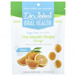 Dr. John's Healthy Sweets, Oral Health™, капли от сухости для рта, с ксилитолом, апельсин, 24 конфеты в индивидуальной упаковке. 109 г (3,85 унции) - описание