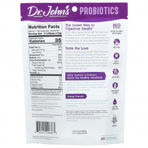 Dr. John's Healthy Sweets, Probiotics, Digestive Health Pops ™, + клетчатка и витамин C, клубника, персик и яблоко, 14 леденцов на палочке в индивидуальной упаковке, 109 г (3,85 унции) в Москве - eco-herb.ru | фото