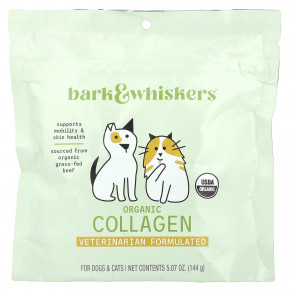 Dr. Mercola, Bark & Whiskers ™, порошок из органического коллагена, для собак и кошек, 144 г (5,07 унции) - описание | фото