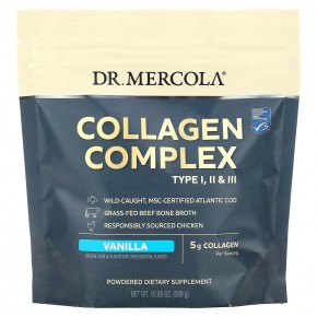 Dr. Mercola, Collagen Complex Type l, ll & lll, ваниль, 5 г, 309 г (10,89 унции) в Москве - eco-herb.ru | фото
