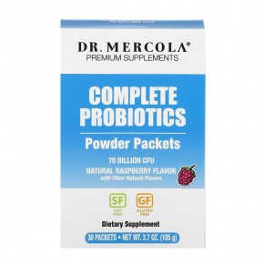Dr. Mercola, комплекс пробиотиков в виде порошка в пакетиках, натуральный малиновый вкус, 70 млрд КОЕ, 30 пакетиков, по 3,5 г (0,12 унции) каждый в Москве - eco-herb.ru | фото