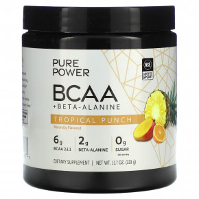 Dr. Mercola, Pure Power BCAA + бета - аланин, тропический пунш, 333 г (11,7 унции) - описание | фото