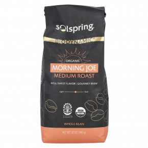 Dr. Mercola, Solspring, Biodynamic, Organic Morning Джо, средняя обжарка, цельные бобы, 340 г (12 унций) - описание | фото