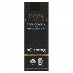 Dr. Mercola, Solspring®, Biodynamic®, темный шоколад, 70% какао с гималайской солью, 12 плиток по 40 г (1,41 унции) - описание | фото