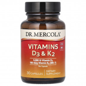 Dr. Mercola, витамины D3 и K2, 30 капсул - описание