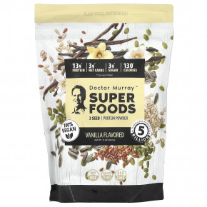 Dr. Murray's, Super Foods, порошок из 3 протеинов, тыква + лен + подсолнечник, ваниль, 453,5 г (16 унций) - описание | фото