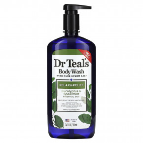 Dr. Teal's, гель для душа, с чистой английской солью, Relax & Relief, эвкалипт и мята, 710 мл (24 жидк. унции) в Москве - eco-herb.ru | фото