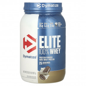 Dymatize, Elite 100%, порошок из сывороточного протеина, печенье и сливки, 907 г (2 фунта) - описание