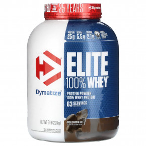 Dymatize, Elite 100%, сывороточный протеин в порошке, насыщенный шоколад, 2,3 кг (5 фунтов) - описание | фото