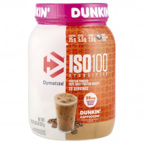 Dymatize, ISO100, гидролизованный, 100% изолят сывороточного протеина, Dunkin 'Cappuccino, 610 г (1,3 фунта) - описание