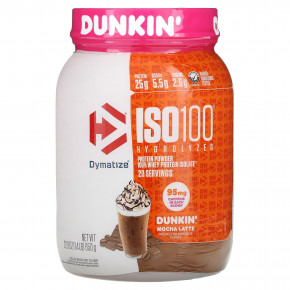 Dymatize, ISO100®, гидролизованный, 100% изолят сывороточного протеина Dunkin', мокко латте, 650 г (1,4 фунта) - описание | фото