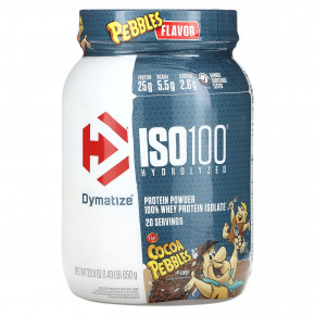 Dymatize, ISO100, гидролизованный, 100% изолят сывороточного протеина, галька какао, 640 г (1,4 фунта) - описание