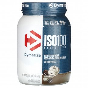 Dymatize, ISO100, гидролизованный, 100% изолят сывороточного протеина, печенье и сливки, 620 г (1,36 фунта) - описание