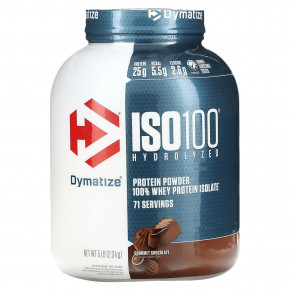 Dymatize, ISO100, гидролизованный, 100% изолят сывороточного протеина, шоколад для гурманов, 2,3 кг (5 фунтов) - описание