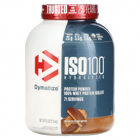 Dymatize, ISO100®, гидролизованный, 100% изолят сывороточного протеина, шоколад и арахисовое масло, 2,3 кг (5 фунтов) - описание