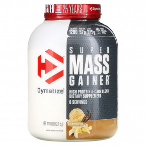 Dymatize, Super Mass Gainer, ванильный вкус, 2,7 кг (6 фунтов) - описание | фото