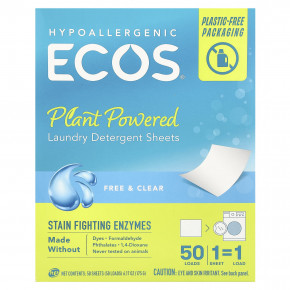 Earth Friendly Products, ECOS®, моющее средство для стирки на растительной основе, бесцветное и прозрачное, 50 шт., 175 г (6,17 унции) в Москве - eco-herb.ru | фото