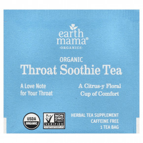 Earth Mama, Organics, 100% органический чай Throat Soothie™, без кофеина, 16 чайных пакетиков, 28 г (0,98 унции) в Москве - eco-herb.ru | фото