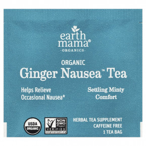 Earth Mama, Organics, органический чай Nausea™ с имбирем, успокаивающий мятный чай, без кофеина, 16 чайных пакетиков, 27,2 г (0,96 унции) в Москве - eco-herb.ru | фото