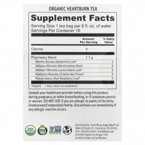 Earth Mama, Organics, органический чай от изжоги, успокаивающая мята, без кофеина, 16 чайных пакетиков, 27,2 г (0,96 унции) в Москве - eco-herb.ru | фото