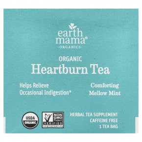 Earth Mama, Organics, органический чай от изжоги, успокаивающая мята, без кофеина, 16 чайных пакетиков, 27,2 г (0,96 унции) в Москве - eco-herb.ru | фото